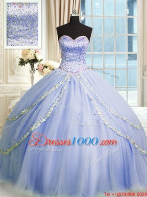 Wonderful Tulle Sweetheart Sleeveless Brush Train Zipper Beading and Appliques Sweet 16 Dresses in Lavender