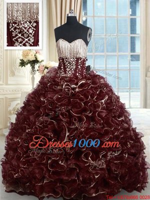 Brown Quinceanera Dresses Military Ball and Sweet 16 and Quinceanera and For with Beading and Ruffles Sweetheart Sleeveless Brush Train Lace Up