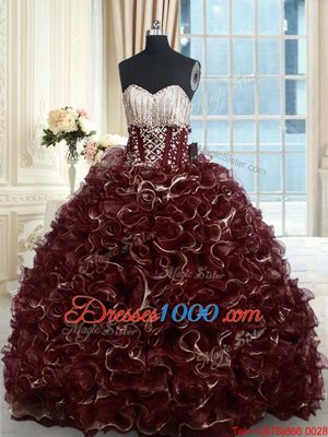 Brown Quinceanera Dresses Military Ball and Sweet 16 and Quinceanera and For with Beading and Ruffles Sweetheart Sleeveless Brush Train Lace Up
