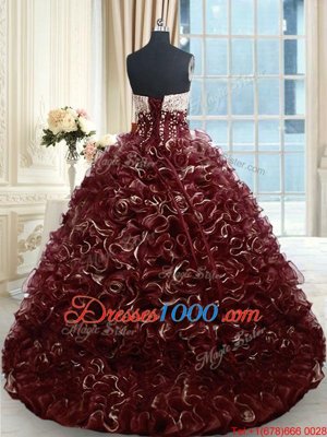 Brown Quinceanera Dresses Military Ball and Sweet 16 and Quinceanera and For with Beading and Ruffles Sweetheart Sleeveless Brush Train Lace Up