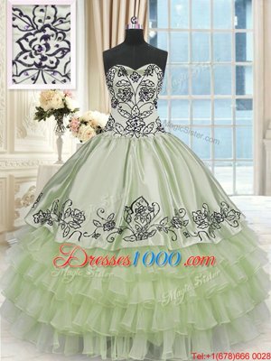 Yellow Green Vestidos de Quinceanera Military Ball and Sweet 16 and Quinceanera and For with Beading and Embroidery and Ruffled Layers Sweetheart Sleeveless Lace Up