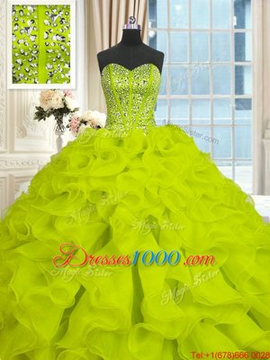 Yellow Green Sweetheart Neckline Beading and Ruffles Quinceanera Dress Sleeveless Lace Up
