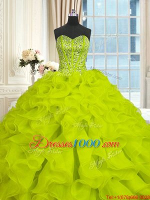 Yellow Green Sweetheart Neckline Beading and Ruffles Quinceanera Dress Sleeveless Lace Up