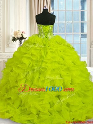 Yellow Green Sweetheart Neckline Beading and Ruffles Quinceanera Dress Sleeveless Lace Up