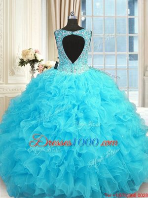 Cute Floor Length Baby Blue Quinceanera Dresses V-neck Sleeveless Zipper