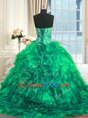 Captivating Organza Sleeveless Sweet 16 Dresses Brush Train and Beading and Ruffles