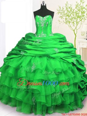 Pick Ups Ruffled With Train Ball Gowns Sleeveless Green 15th Birthday Dress Brush Train Lace Up