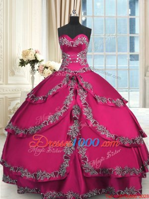 Sleeveless Floor Length Beading and Embroidery and Ruffled Layers Lace Up Sweet 16 Quinceanera Dress with Wine Red