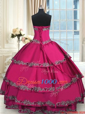 Sleeveless Floor Length Beading and Embroidery and Ruffled Layers Lace Up Sweet 16 Quinceanera Dress with Wine Red