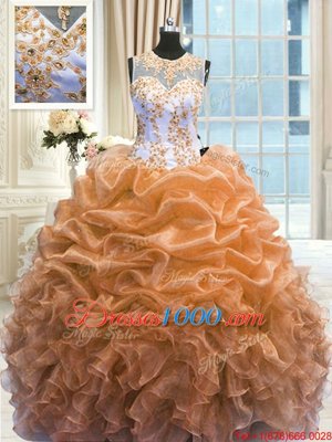 Dramatic Ball Gowns Quinceanera Gowns Orange Scoop Organza Sleeveless Floor Length Zipper