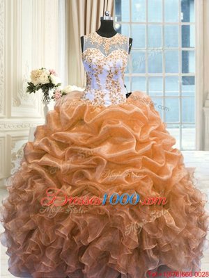 Dramatic Ball Gowns Quinceanera Gowns Orange Scoop Organza Sleeveless Floor Length Zipper