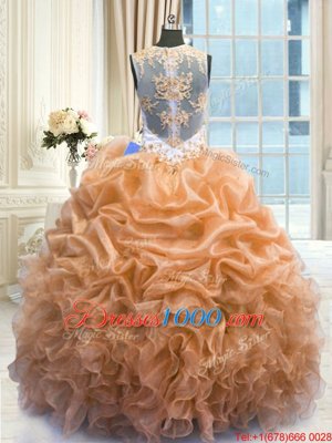 Dramatic Ball Gowns Quinceanera Gowns Orange Scoop Organza Sleeveless Floor Length Zipper