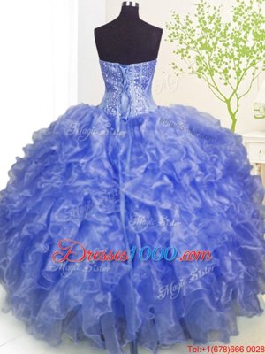 On Sale Blue Sweetheart Neckline Beading and Ruffles and Pick Ups Quinceanera Gown Sleeveless Lace Up