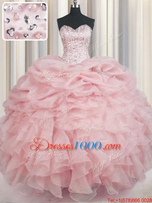 Clearance Baby Pink Sleeveless Beading and Ruffles Floor Length Quinceanera Dresses