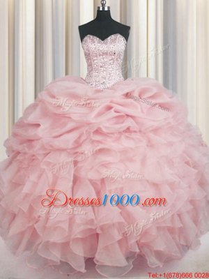 Clearance Baby Pink Sleeveless Beading and Ruffles Floor Length Quinceanera Dresses