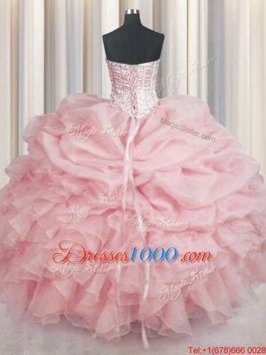Clearance Baby Pink Sleeveless Beading and Ruffles Floor Length Quinceanera Dresses