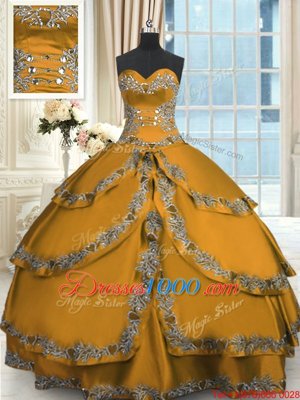 Ruffled Floor Length Ball Gowns Sleeveless Gold Quince Ball Gowns Lace Up
