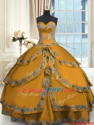 Ruffled Floor Length Ball Gowns Sleeveless Gold Quince Ball Gowns Lace Up