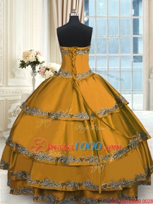 Ruffled Floor Length Ball Gowns Sleeveless Gold Quince Ball Gowns Lace Up