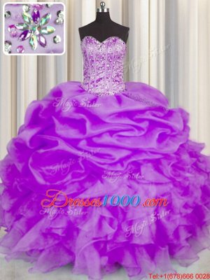 Organza Sleeveless Floor Length 15th Birthday Dress and Beading and Ruffles and Pick Ups