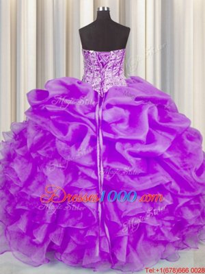 Organza Sleeveless Floor Length 15th Birthday Dress and Beading and Ruffles and Pick Ups