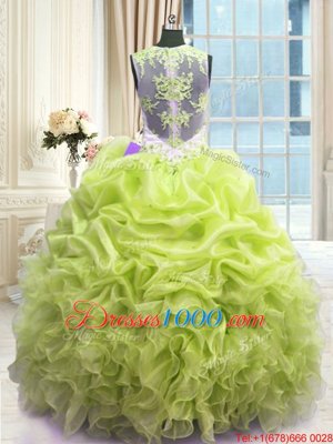 Flare Yellow Green Ball Gowns Scoop Sleeveless Organza Floor Length Zipper Beading and Ruffles Sweet 16 Dress