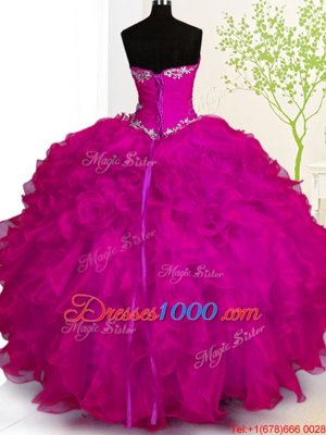 Affordable Organza Sleeveless Floor Length Sweet 16 Dress and Beading and Ruffles