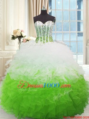 High Class Ball Gowns Quinceanera Dresses Multi-color Sweetheart Organza Sleeveless High Low Lace Up