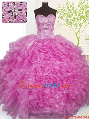 Lilac Sweetheart Lace Up Beading and Ruffles and Pick Ups Ball Gown Prom Dress Sleeveless