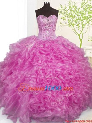 Lilac Sweetheart Lace Up Beading and Ruffles and Pick Ups Ball Gown Prom Dress Sleeveless