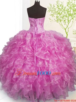 Lilac Sweetheart Lace Up Beading and Ruffles and Pick Ups Ball Gown Prom Dress Sleeveless