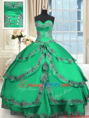 Turquoise Ball Gowns Beading and Embroidery and Ruffled Layers 15th Birthday Dress Lace Up Taffeta Sleeveless Floor Length