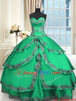 Turquoise Ball Gowns Beading and Embroidery and Ruffled Layers 15th Birthday Dress Lace Up Taffeta Sleeveless Floor Length