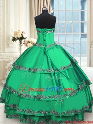 Turquoise Ball Gowns Beading and Embroidery and Ruffled Layers 15th Birthday Dress Lace Up Taffeta Sleeveless Floor Length