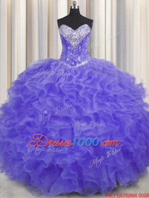 New Arrival Sleeveless Beading and Ruffles Lace Up Sweet 16 Dresses