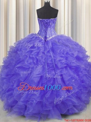 New Arrival Sleeveless Beading and Ruffles Lace Up Sweet 16 Dresses