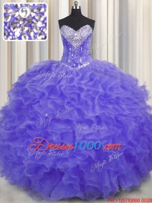 New Arrival Sleeveless Beading and Ruffles Lace Up Sweet 16 Dresses