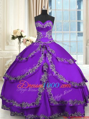 Taffeta Sleeveless Floor Length Quince Ball Gowns and Beading and Appliques and Ruffled Layers