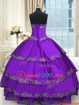 Taffeta Sleeveless Floor Length Quince Ball Gowns and Beading and Appliques and Ruffled Layers