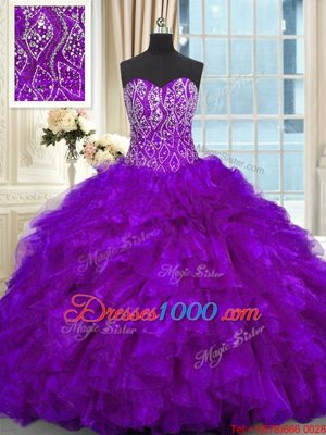 Gorgeous Purple Quinceanera Gown Sweetheart Sleeveless Brush Train Lace Up