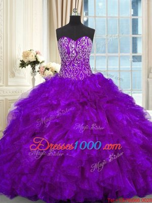 Gorgeous Purple Quinceanera Gown Sweetheart Sleeveless Brush Train Lace Up