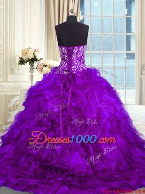 Gorgeous Purple Quinceanera Gown Sweetheart Sleeveless Brush Train Lace Up