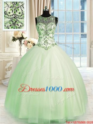 Eye-catching Scoop Beading Quinceanera Dress Apple Green Lace Up Sleeveless Floor Length