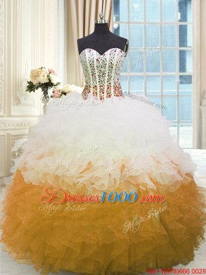 Glamorous Sleeveless Lace Up Floor Length Beading and Ruffles Sweet 16 Dress