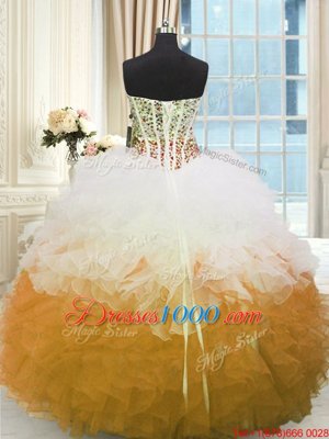 Glamorous Sleeveless Lace Up Floor Length Beading and Ruffles Sweet 16 Dress