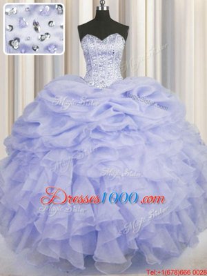 Super Ball Gowns Vestidos de Quinceanera Lavender Sweetheart Organza Sleeveless Floor Length Lace Up