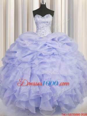Super Ball Gowns Vestidos de Quinceanera Lavender Sweetheart Organza Sleeveless Floor Length Lace Up