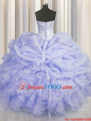 Super Ball Gowns Vestidos de Quinceanera Lavender Sweetheart Organza Sleeveless Floor Length Lace Up