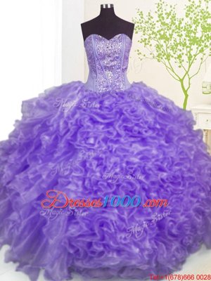 Sleeveless Beading and Ruffles and Pick Ups Lace Up Vestidos de Quinceanera