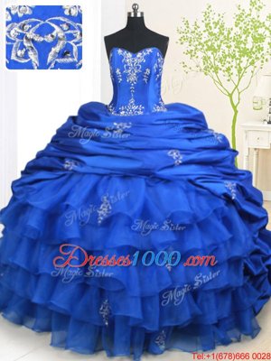 Ideal Pick Ups Ruffled Strapless Sleeveless Brush Train Lace Up Quinceanera Gown Royal Blue Organza and Taffeta